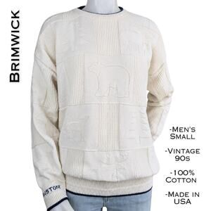 VTG Brimwick Yellowstone Patchwork Sweater Mens Small Bears Coyotes Cotton NEW